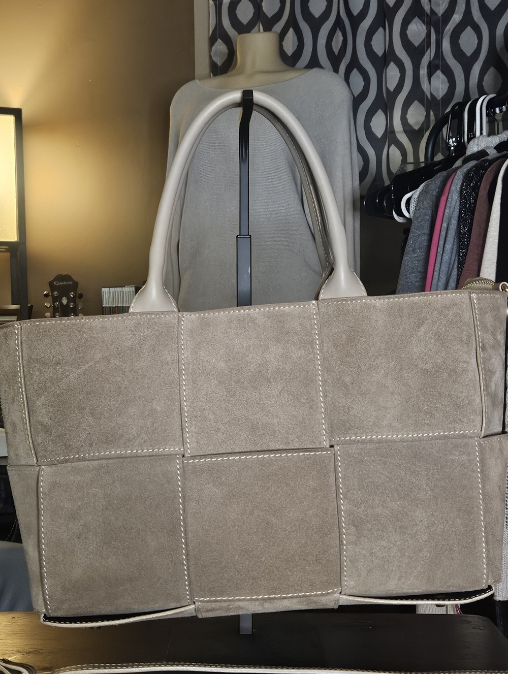 💥Sale💥Isadora Made In Italy Suede Large Woven Shoulder Satchel In Taupe - Picture 10 of 13